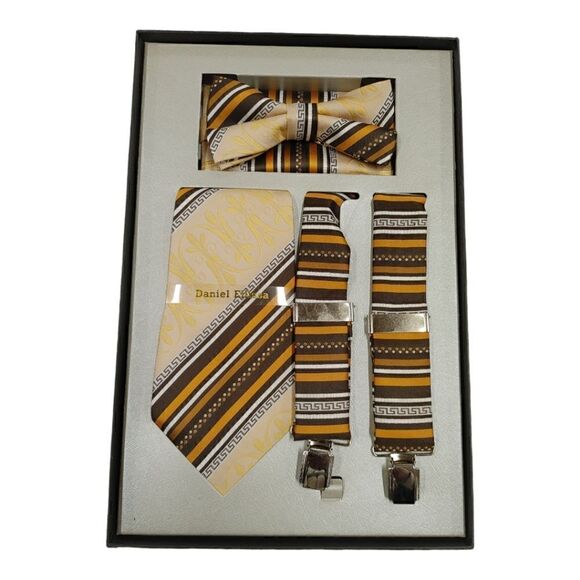 MEN'S DANIEL ELLISSA CLIP SUSPENDERS, TIE, BOWTIE AND HANKY COMBO SET. ACC-GB26 - Picture 1 of 2